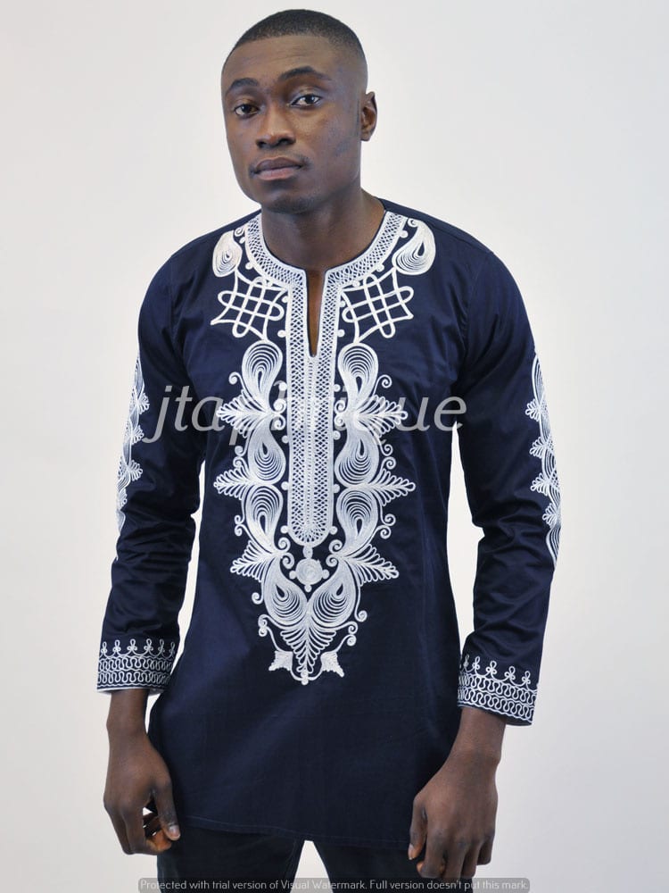 Allus Navy Blue & Silver Embroidery Shirt