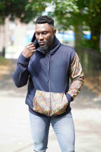 Unisex Afro-Fusion Zip Hoodie sweatshirt -Navy Blue