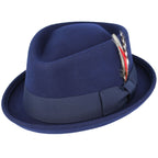 Classic Diamond Pork Pie Hat with Feather Decor