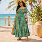 African Print Smocked Maxi Dress for Women – Summer Holiday Dress
