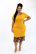 Yellow Bodycon Ankara Mesh Dress