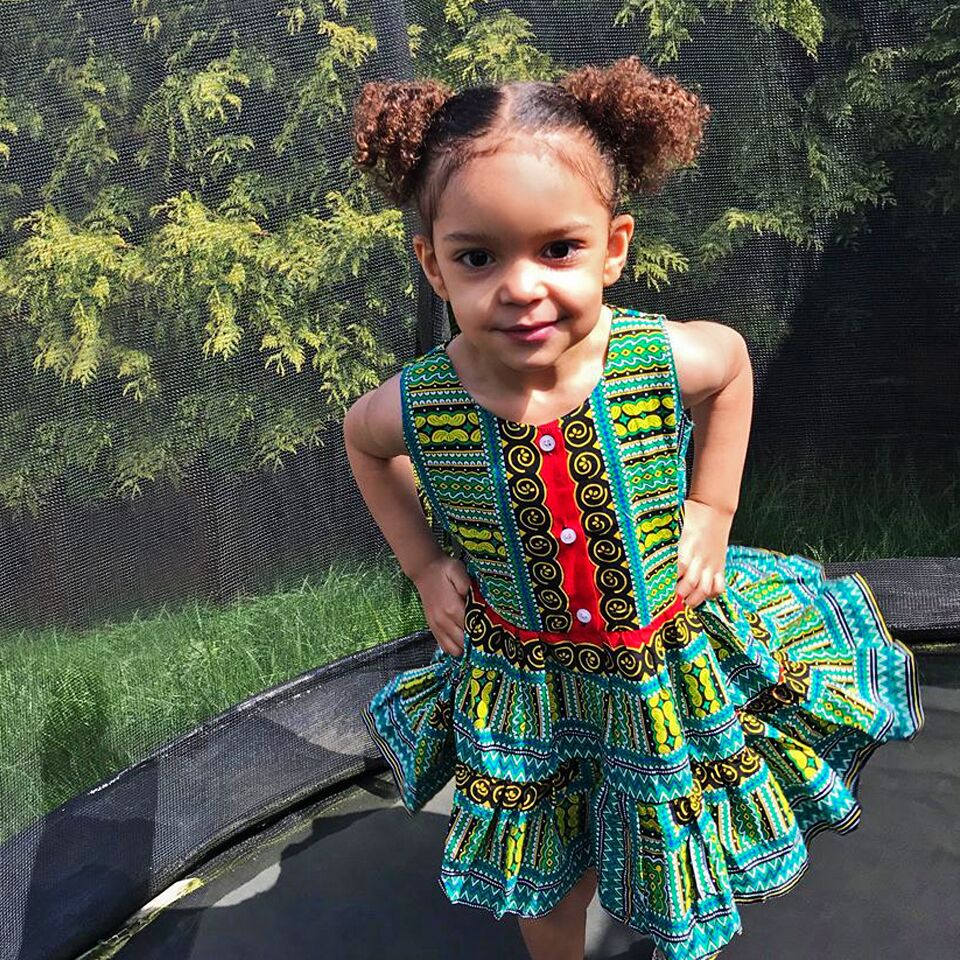 Turquoise Dashiki Summer Party Dress Size 3-4 years