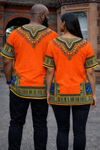 Beautiful Orange Dashiki Shirt 100% Cotton