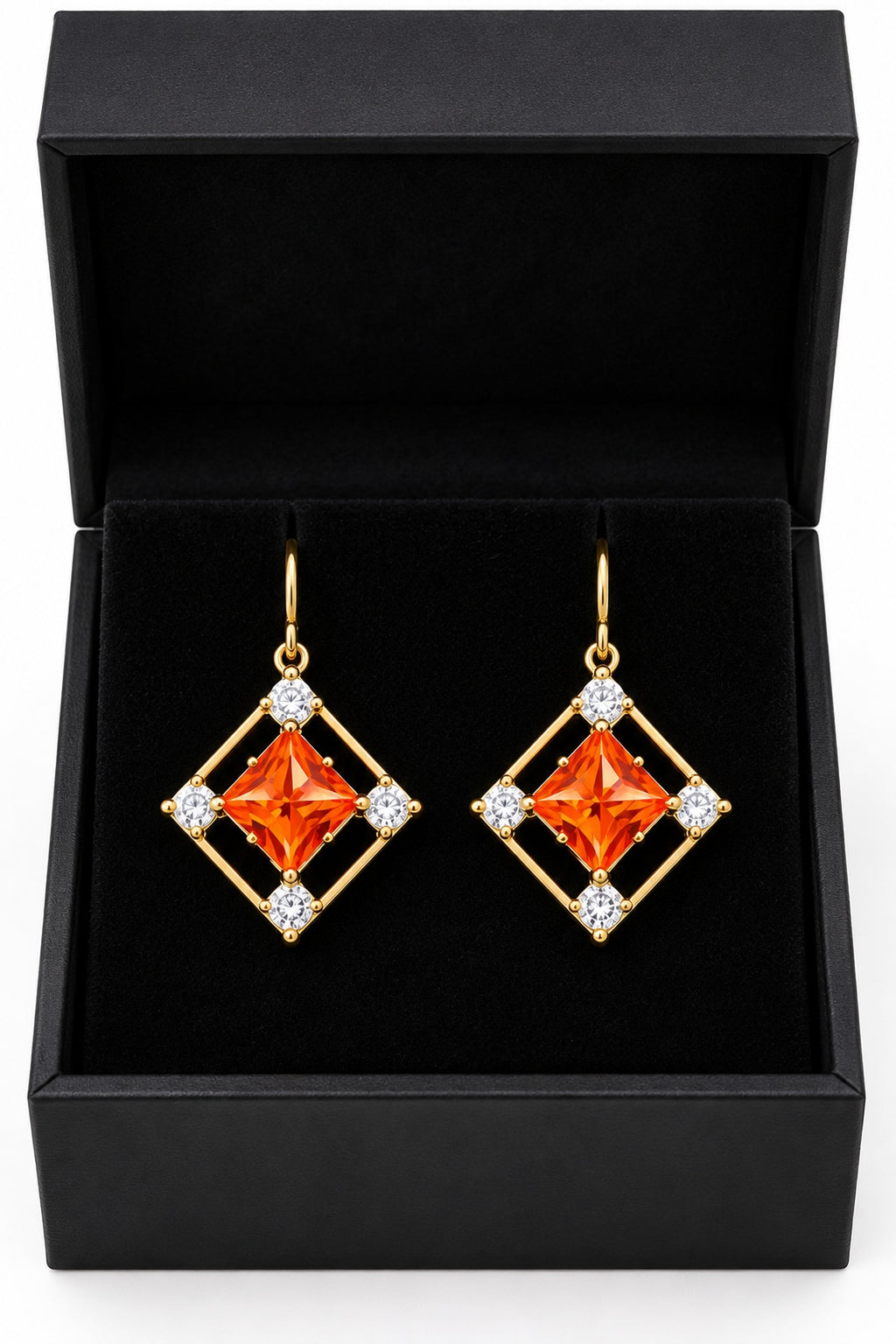 Gold-Tone Diamond-Shaped Stone Drop Earrings – Various Colours