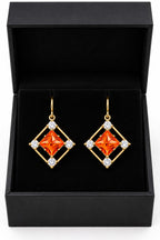 Gold-Tone Diamond-Shaped Stone Drop Earrings – Various Colours