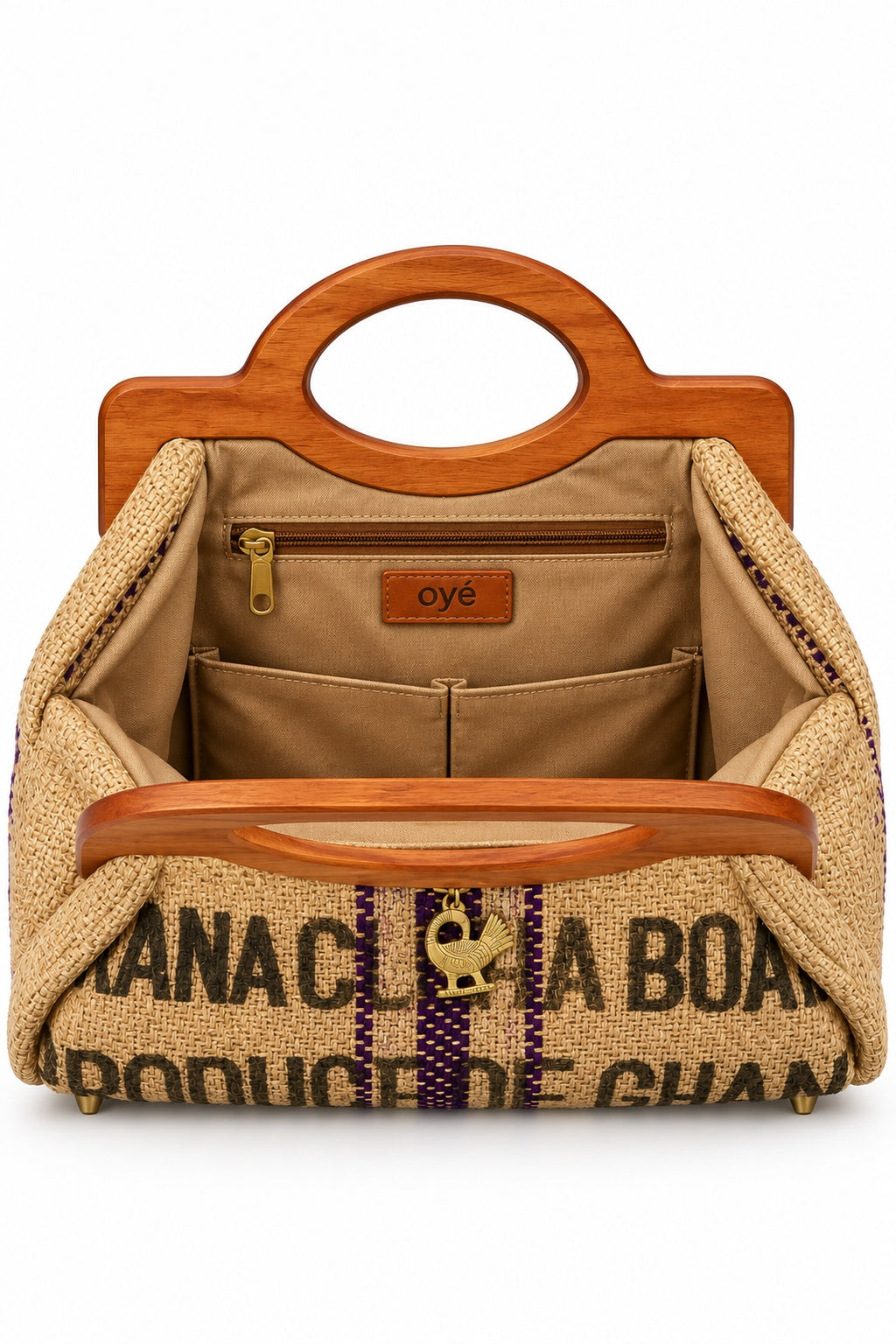 Oyé African-Inspired Woven Handbag with Wooden Handles – Elegant Statement Bag