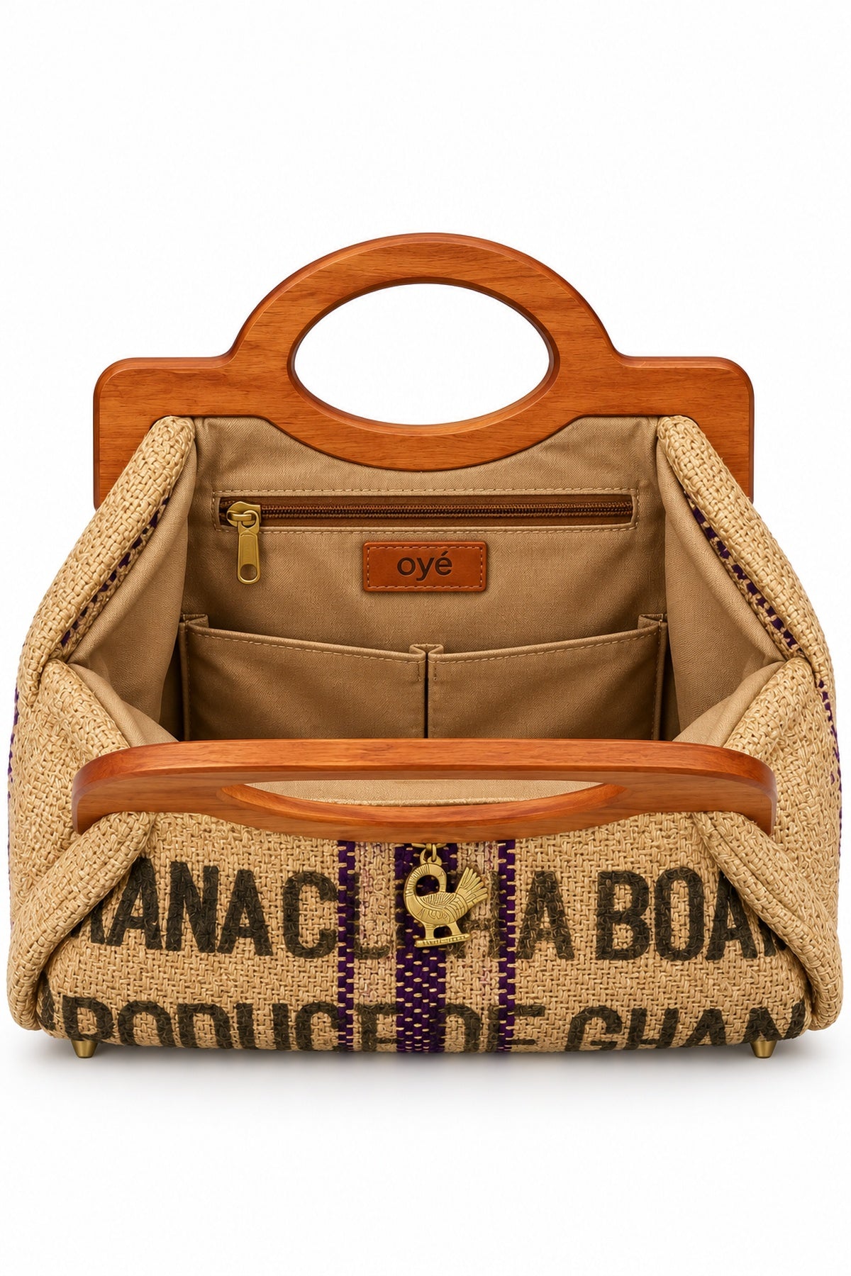 Oyé African-Inspired Woven Handbag with Wooden Handles – Elegant Statement Bag