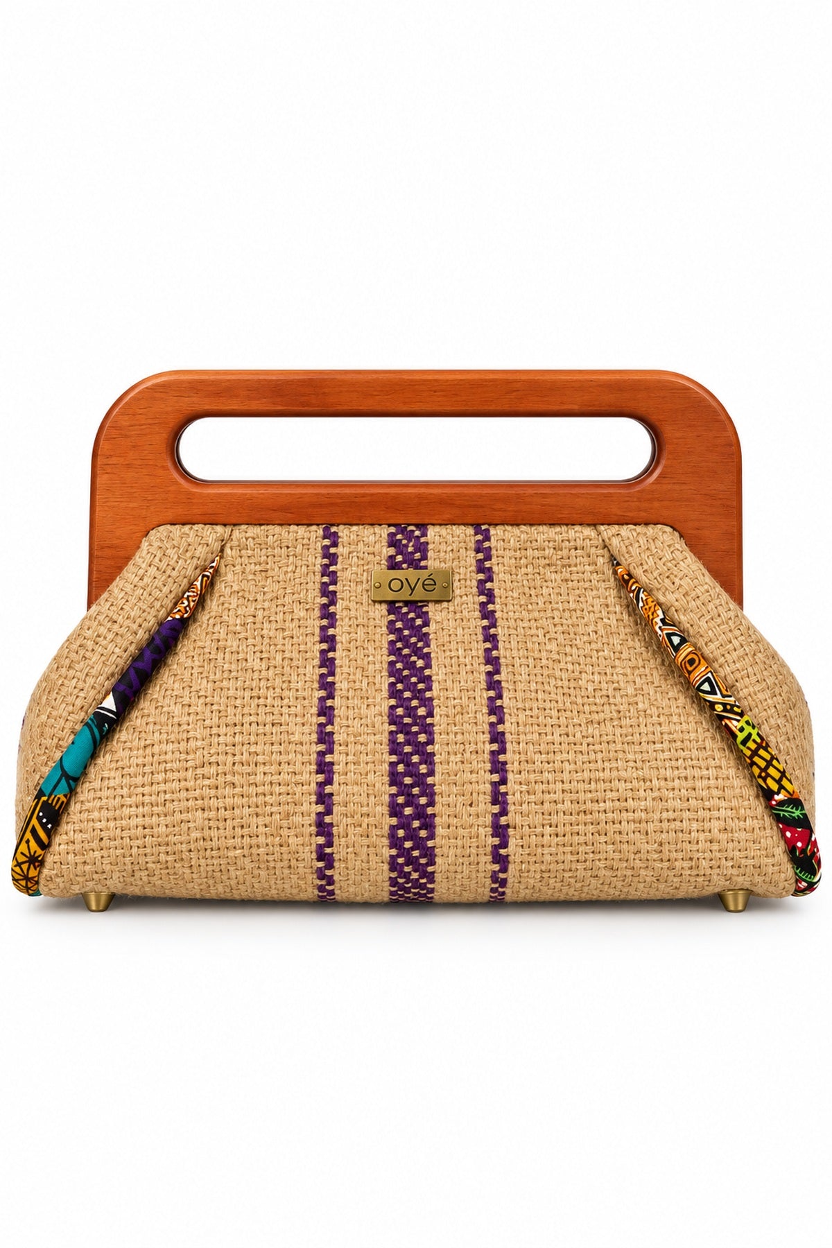 Oyé African-Inspired Woven Handbag with Wooden Handles – Elegant Statement Bag