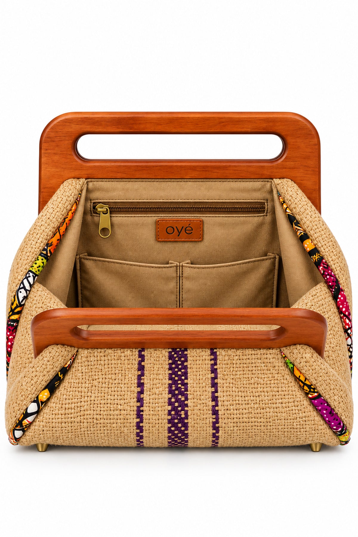 Oyé African-Inspired Woven Handbag with Wooden Handles – Elegant Statement Bag