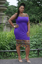 Purplish African Print Net Hem Bodycon Dress
