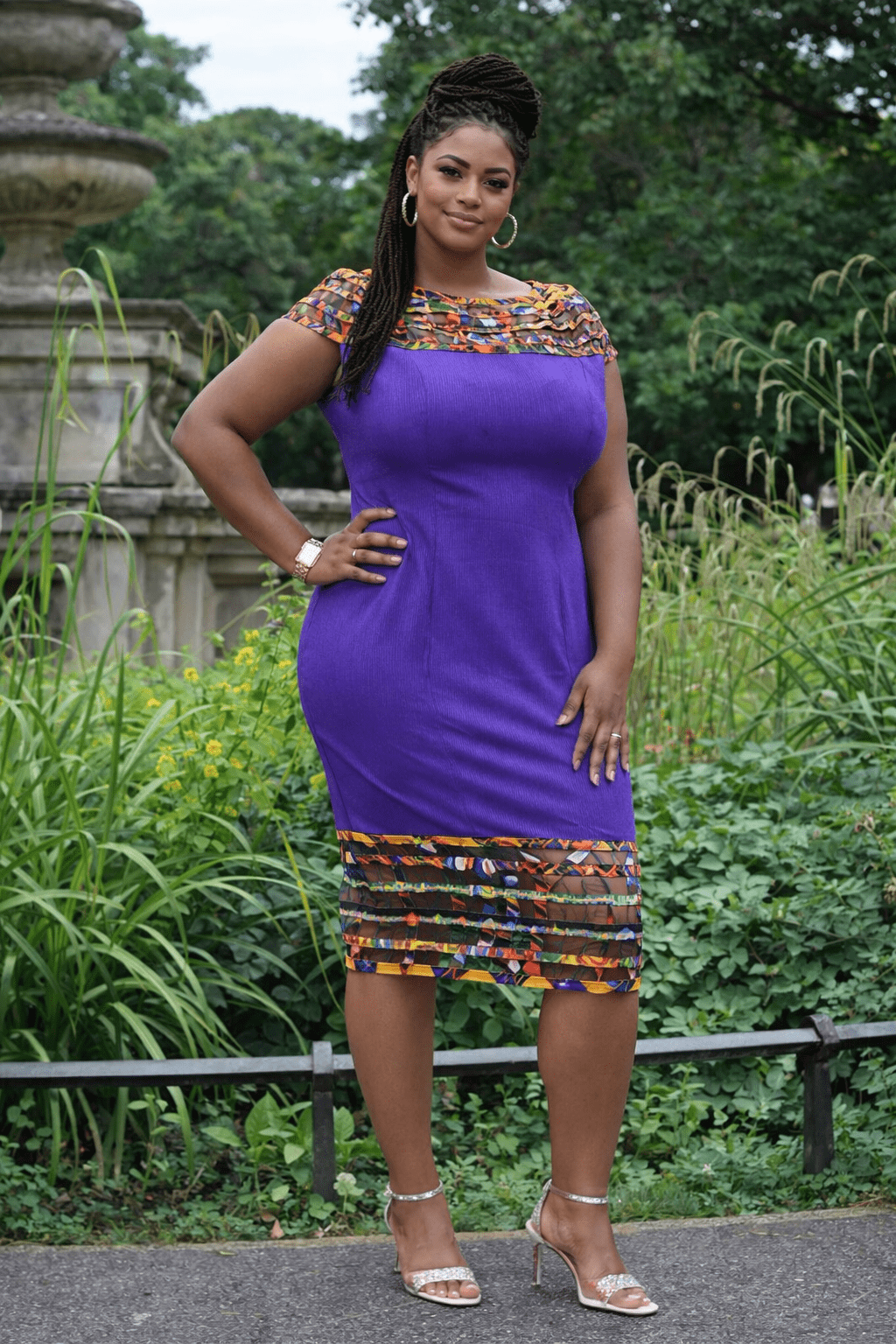 Purplish African Print Net Hem Bodycon Dress
