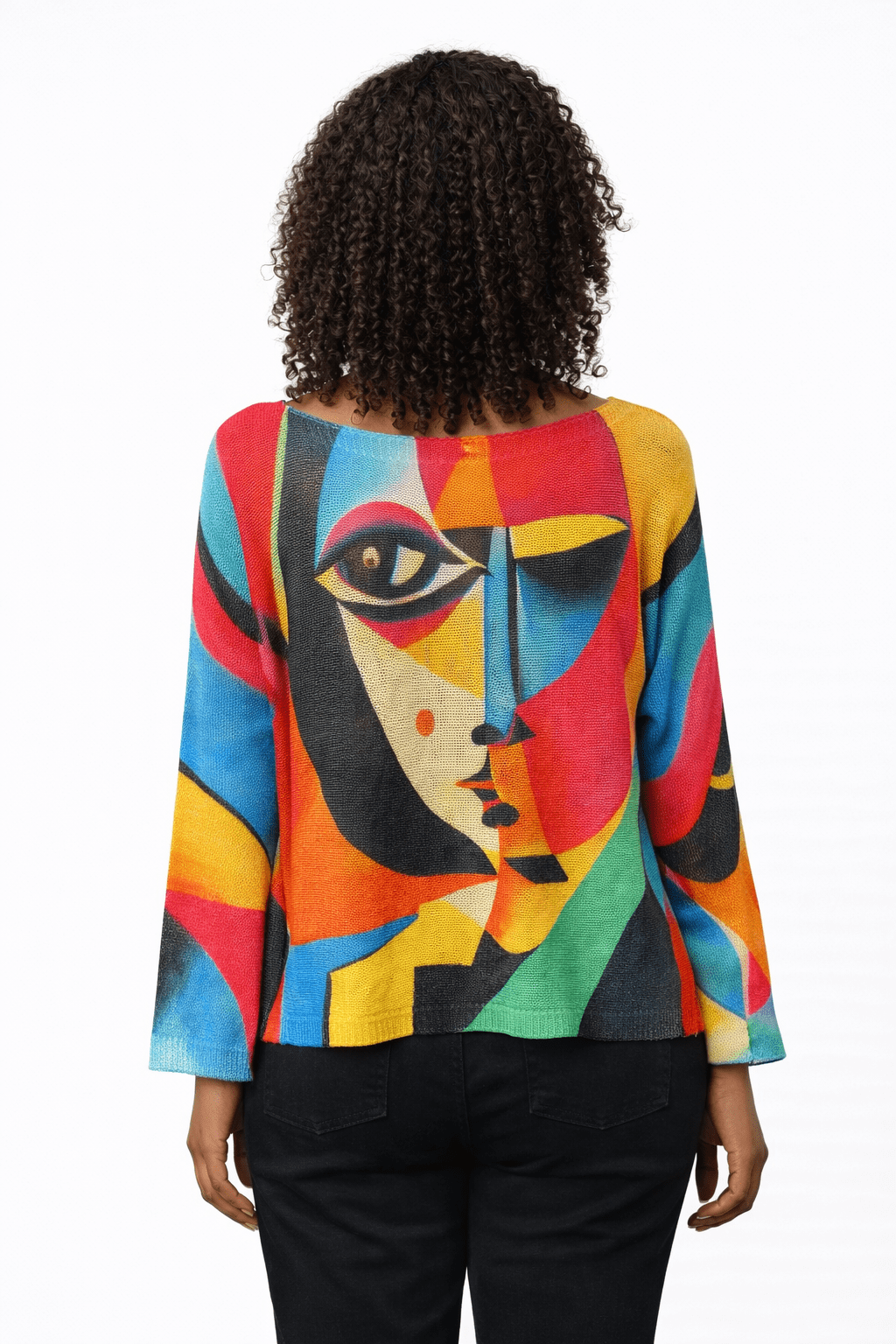 Women’s Abstract Face Print Top with Black