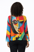 Women’s Abstract Face Print Top with Black