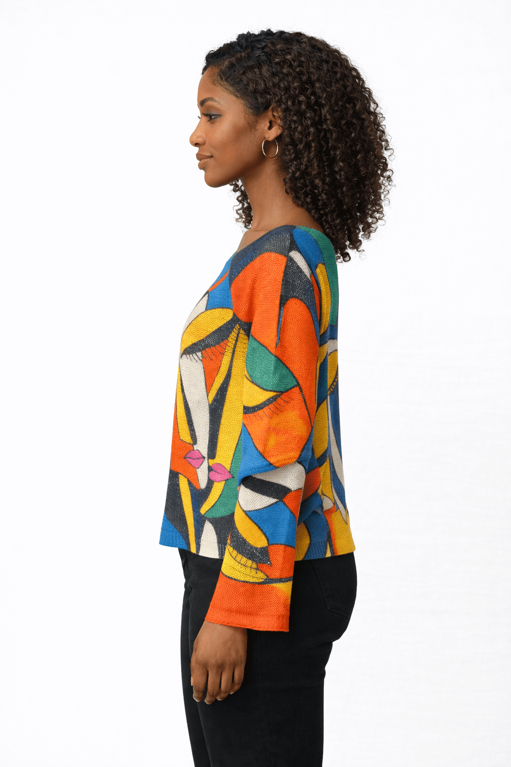 Women’s Abstract Face Print Top with Black