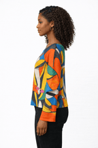 Women’s Abstract Face Print Top with Black