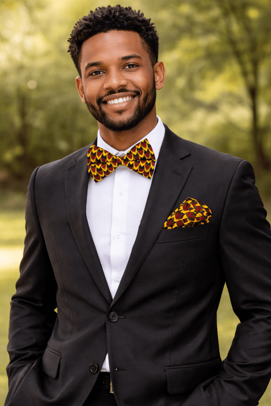 African Mustard Ankara Bow Tie and Handkerchief sets