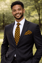Handcrafted Mustard Ankara Tie & Handkerchief Sets
