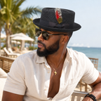 Men's Black Straw Pork Beach Hat | Vintage Boater Hat | Vacation & Wedding Hat