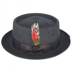 Men's Black Straw Pork Beach Hat | Vintage Boater Hat | Vacation & Wedding Hat