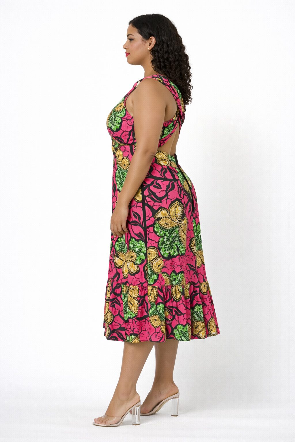 Women’s Pink Flared Midi Dress
