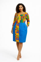 Women’s Blue Kente Print Midi Dress