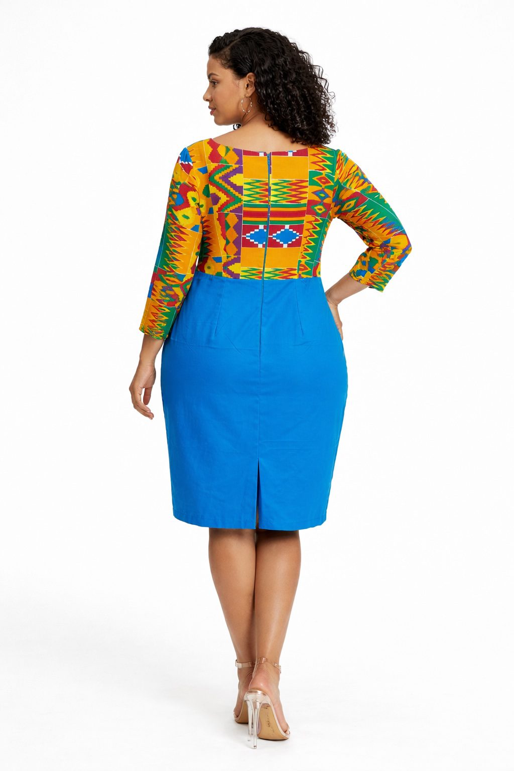 Women’s Blue Kente Print Midi Dress