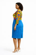 Women’s Blue Kente Print Midi Dress