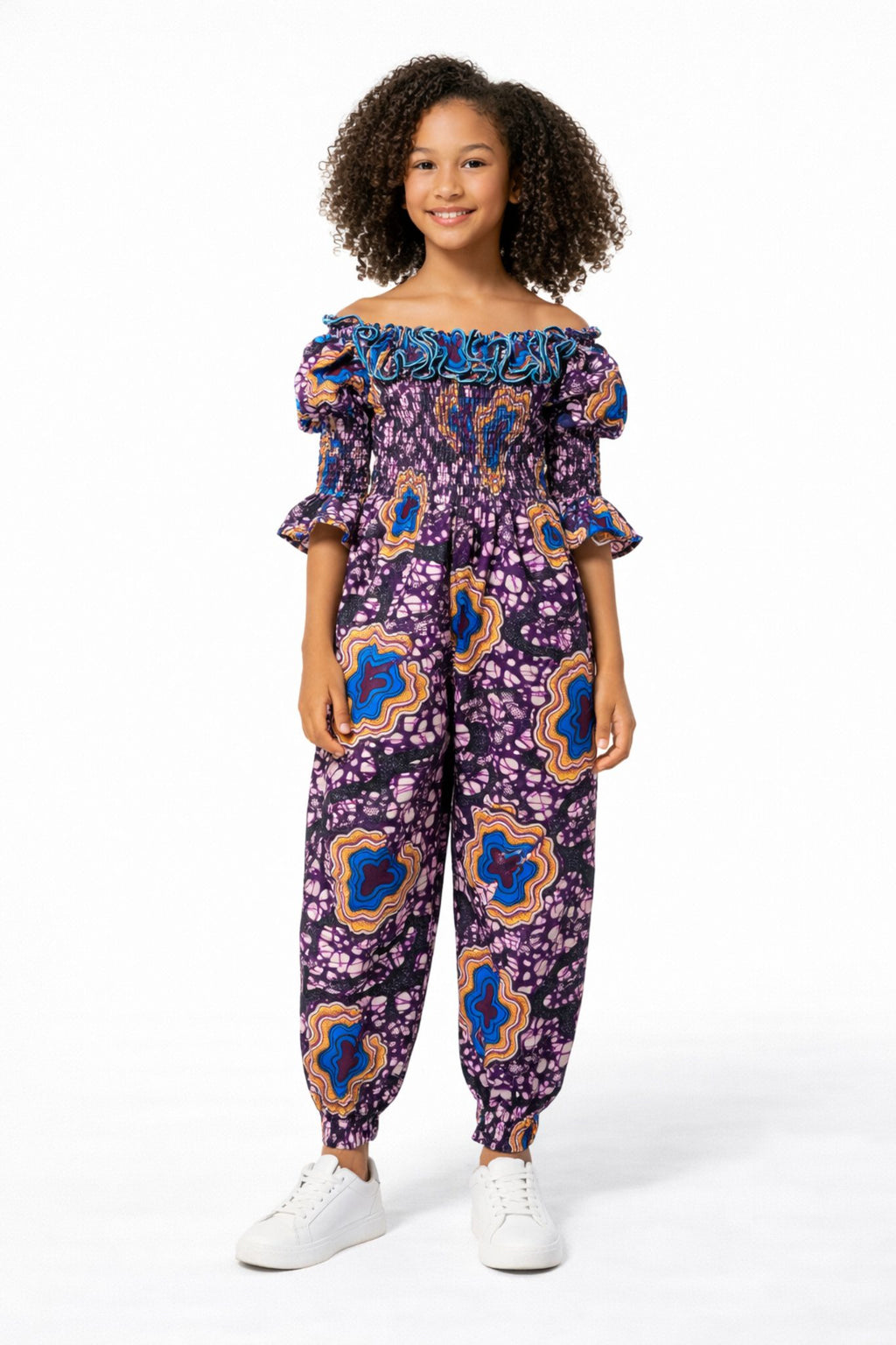 Joyce  Purple African Ankara Print Kid's Jumpsuit