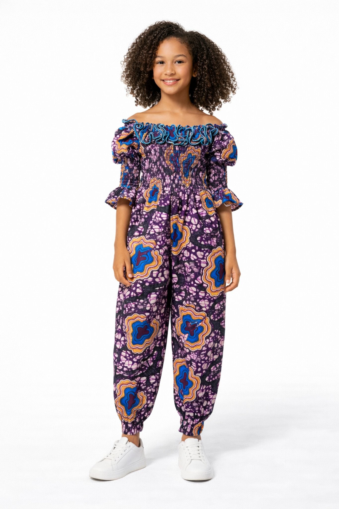 Joyce  Purple African Ankara Print Kid's Jumpsuit