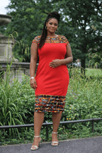 Reddish African Print Net Hem Bodycon Dress