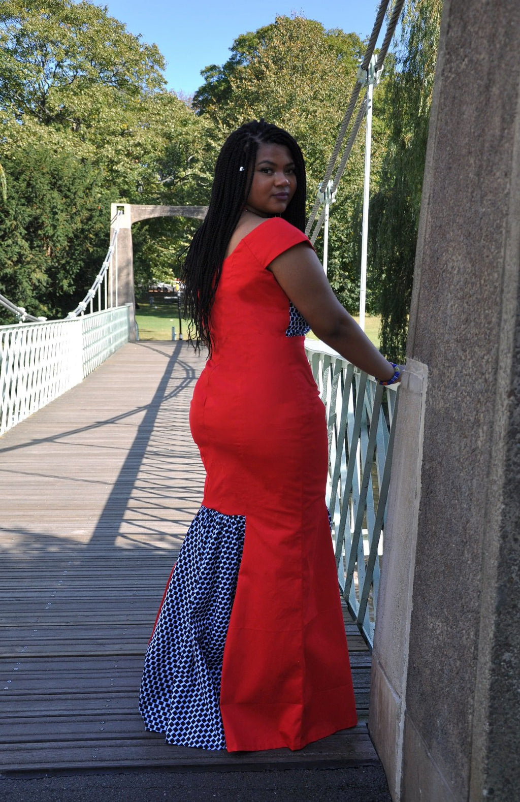 Red & African Ankara Bardot Fusion Dress