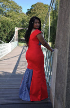 Red & African Ankara Bardot Fusion Dress