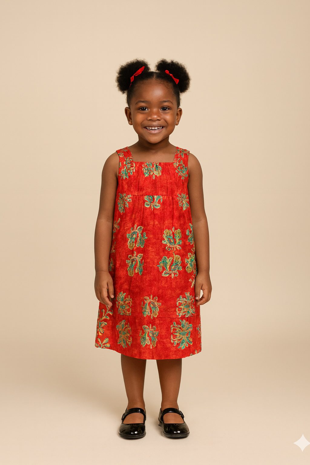 Girls Red Floral Sleeveless Summer Dress