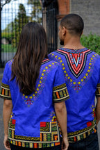 Women's Blue Dashiki Shirt African Cotton