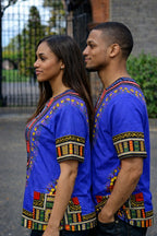 Women's Blue Dashiki Shirt African Cotton