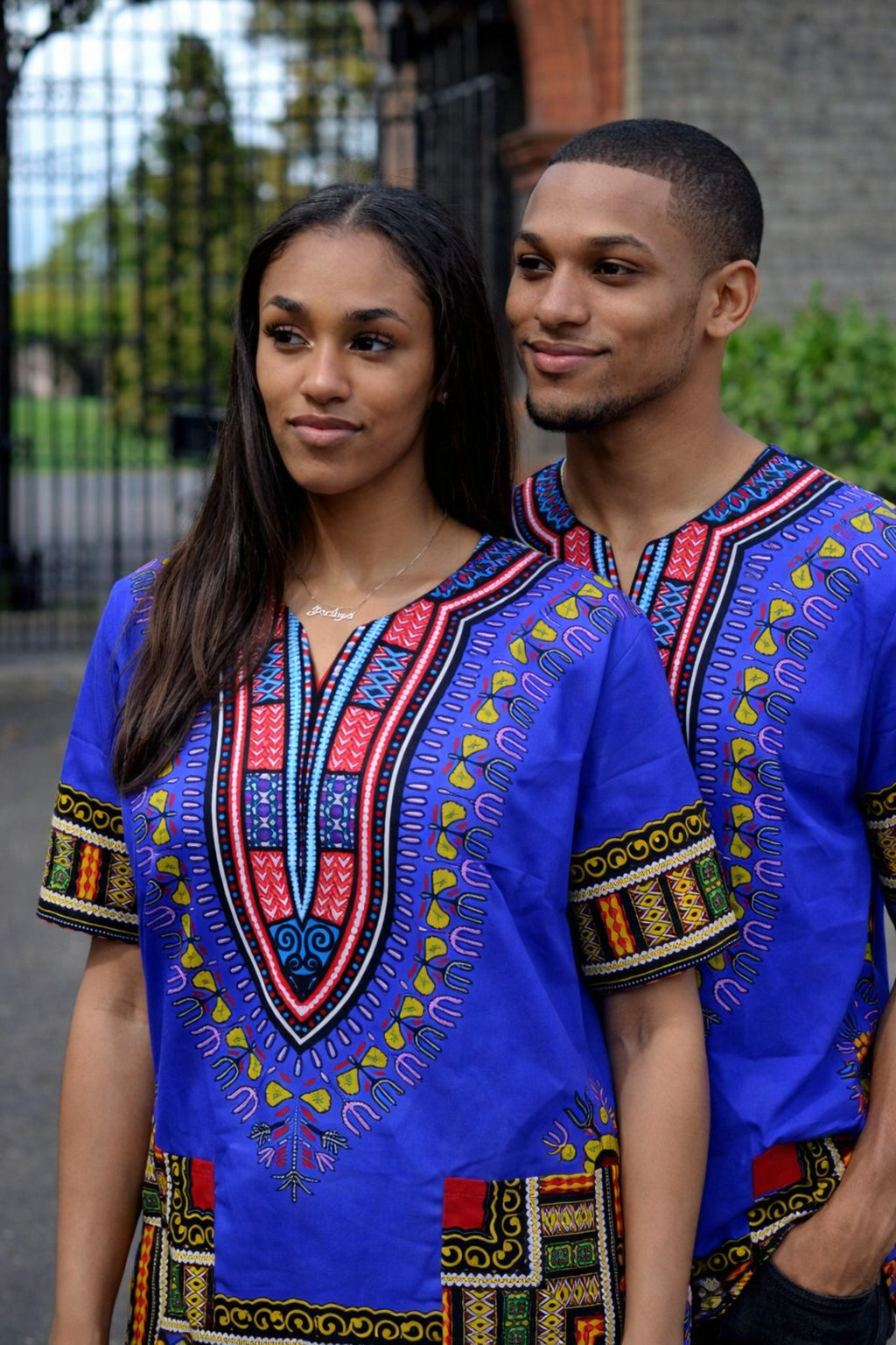 Women's Blue Dashiki Shirt African Cotton