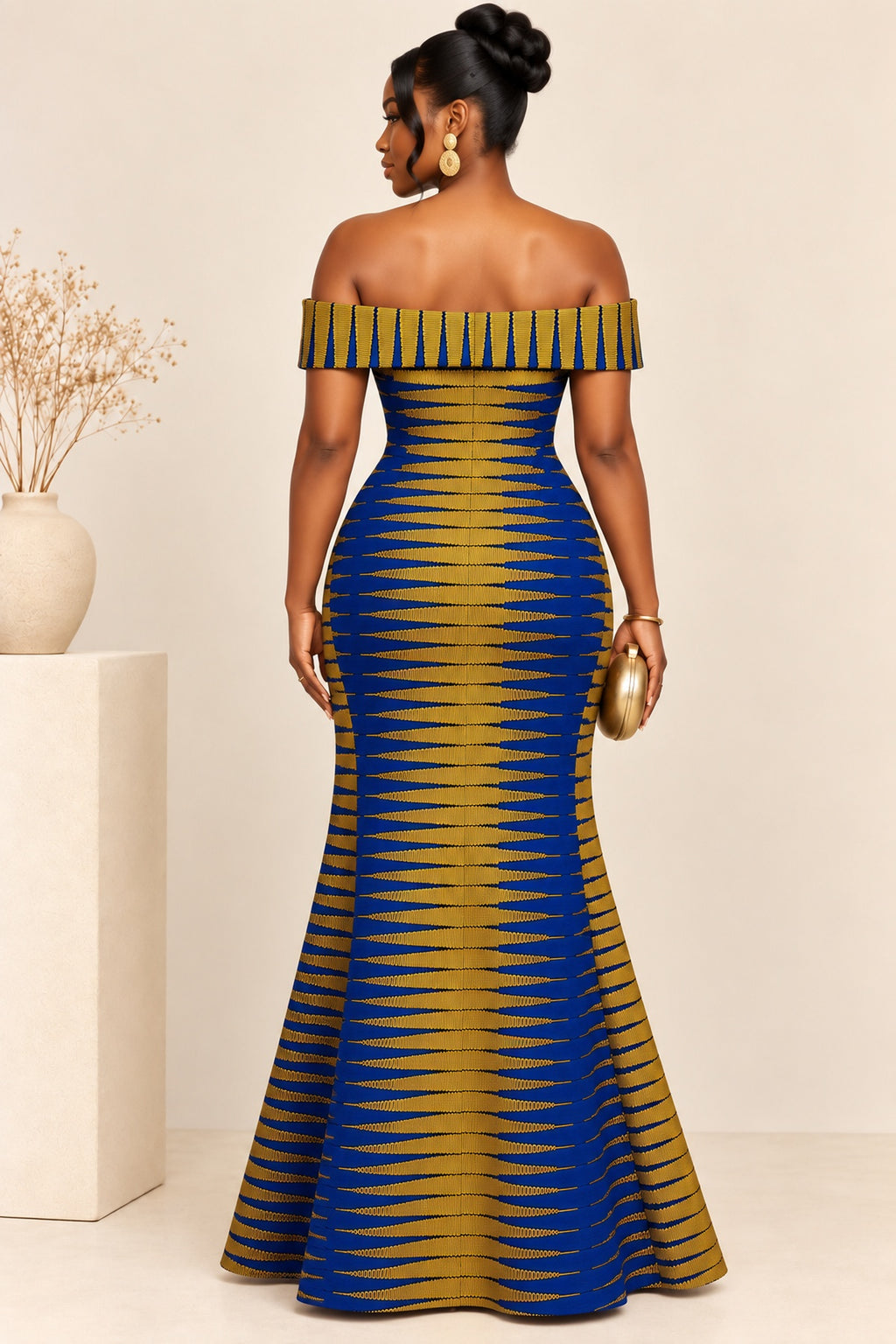 African Print Off-Shoulder Maxi Dress front view