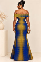 African Print Off-Shoulder Maxi Dress front view