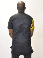 Katlego Black Polished Cotton Kente Fusion Shirt