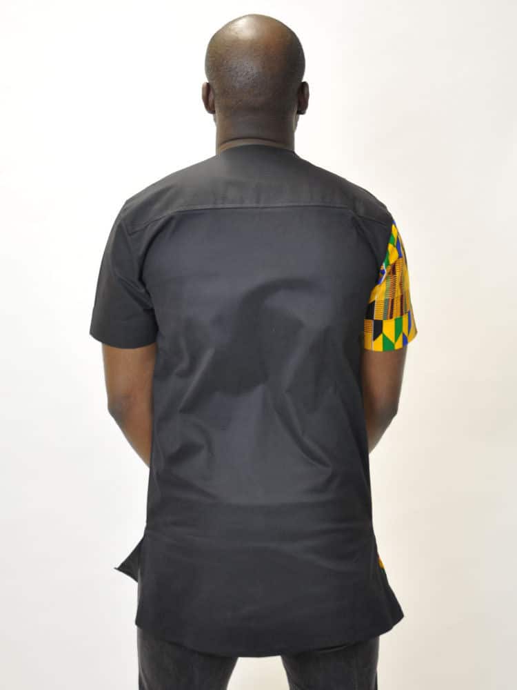 Katlego Black Polished Cotton Kente Fusion Shirt