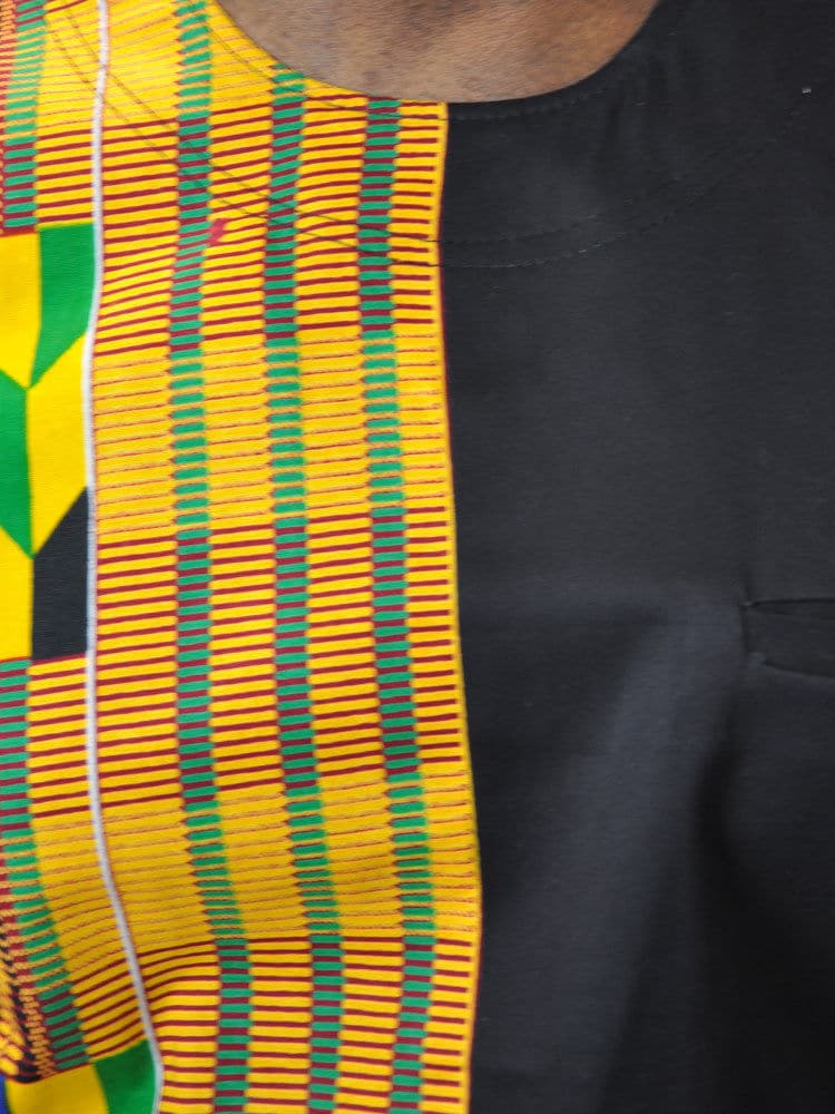 Katlego Black Polished Cotton Kente Fusion Shirt