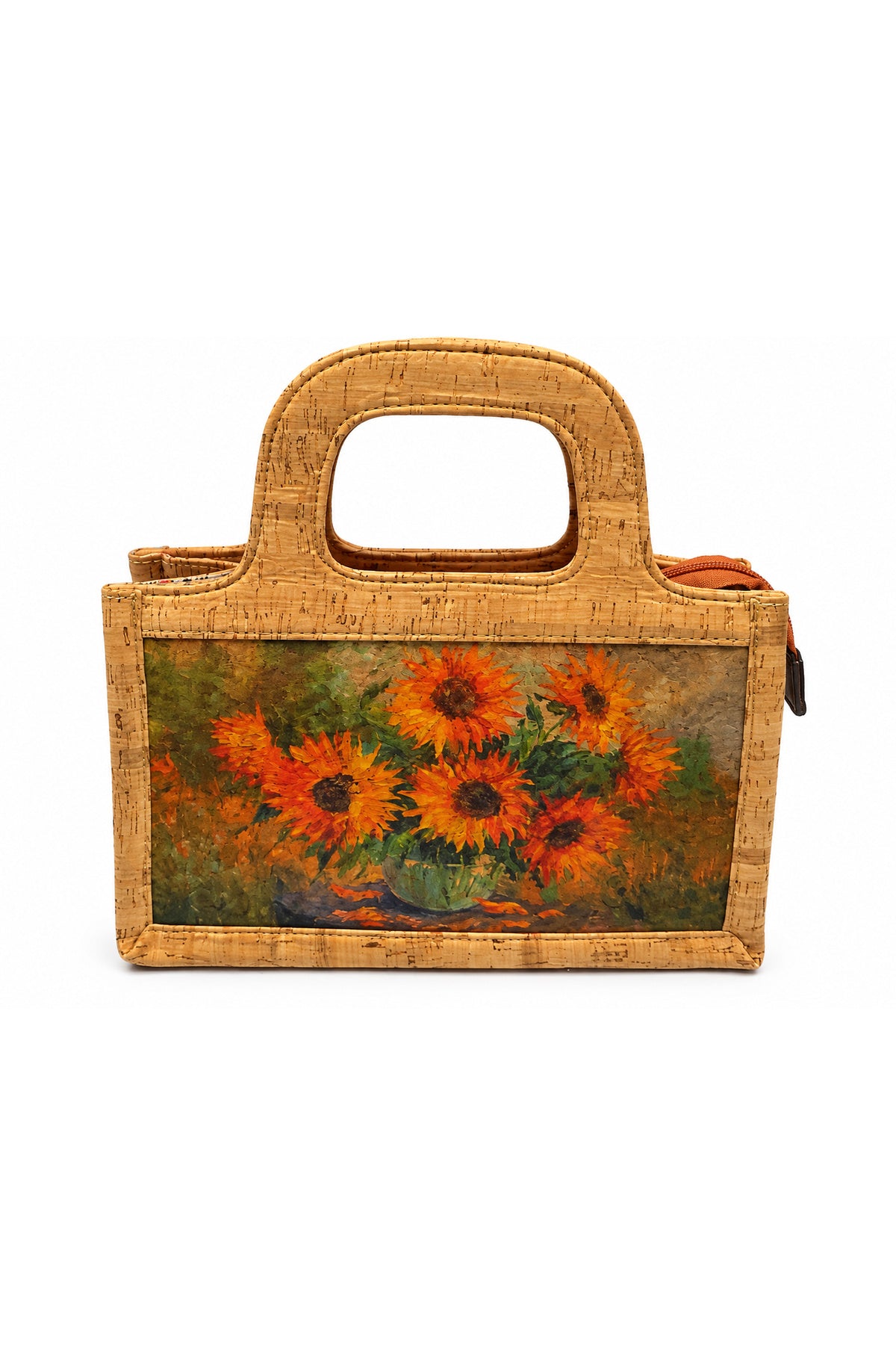 Cork Floral Print Handbag – Structured Top Handle Bag