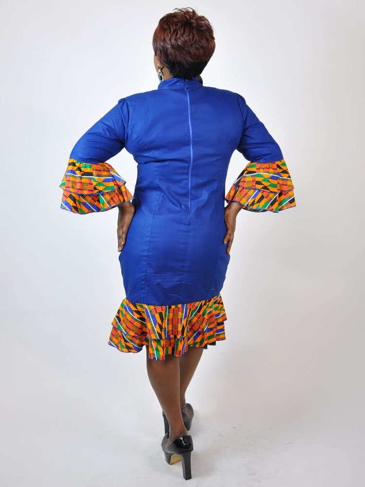 Chipo African Kente Fusion Bodycon Flare Sleeve Dress