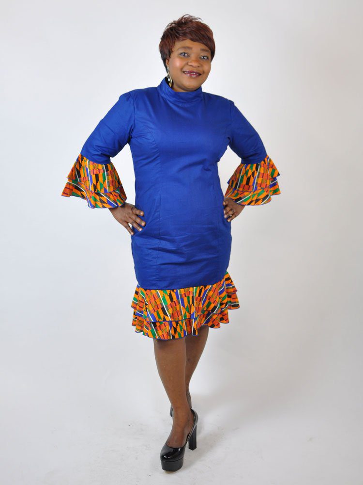 Chipo African Kente Fusion Bodycon Flare Sleeve Dress