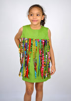 African Ankara Kids Tassel Green Dress