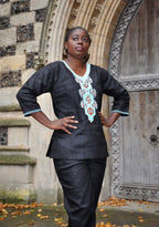 Black & Turquoise Women's Linen Trouser Suit