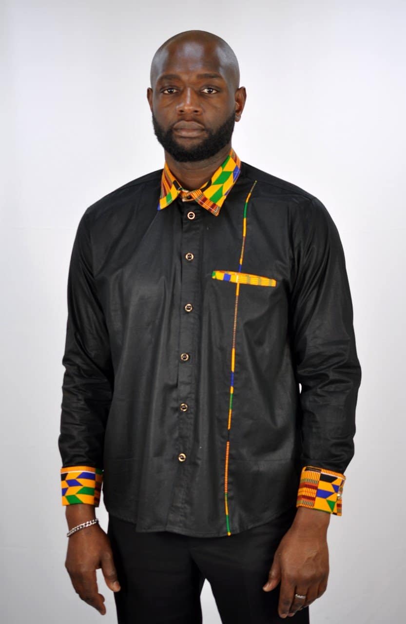 Hanisi Kente Mixed Print Black Smart Shirt