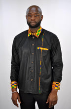 Hanisi Kente Mixed Print Black Smart Shirt