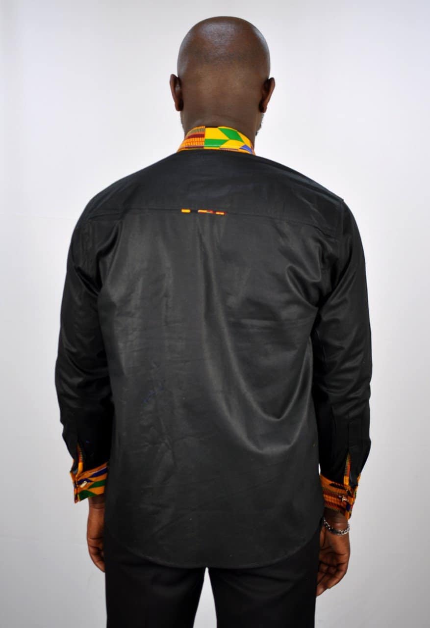 Hanisi Kente Mixed Print Black Smart Shirt