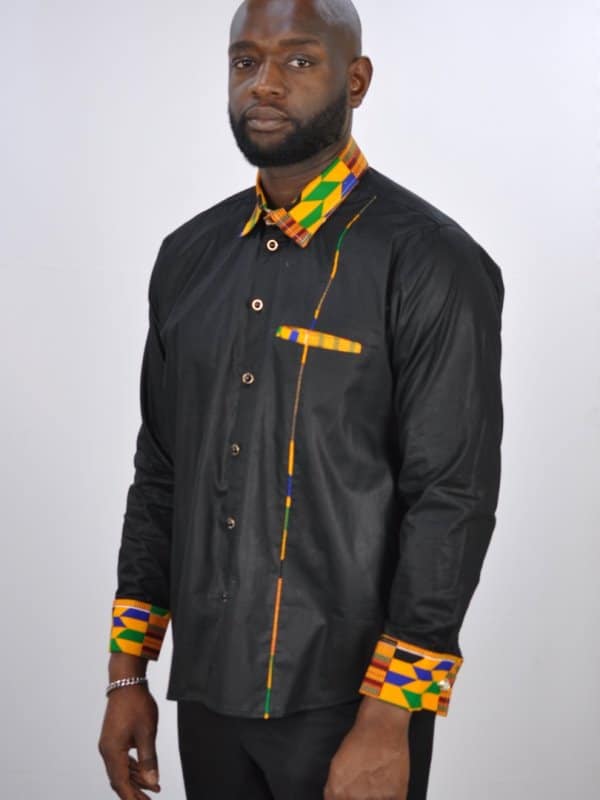 Hanisi Kente Mixed Print Black Smart Shirt